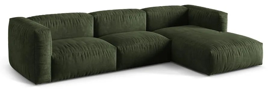 Colțar modular verde cu tapițerie din catifea (cu colț pe partea dreaptă/cu șezlong) Martina – Micadoni