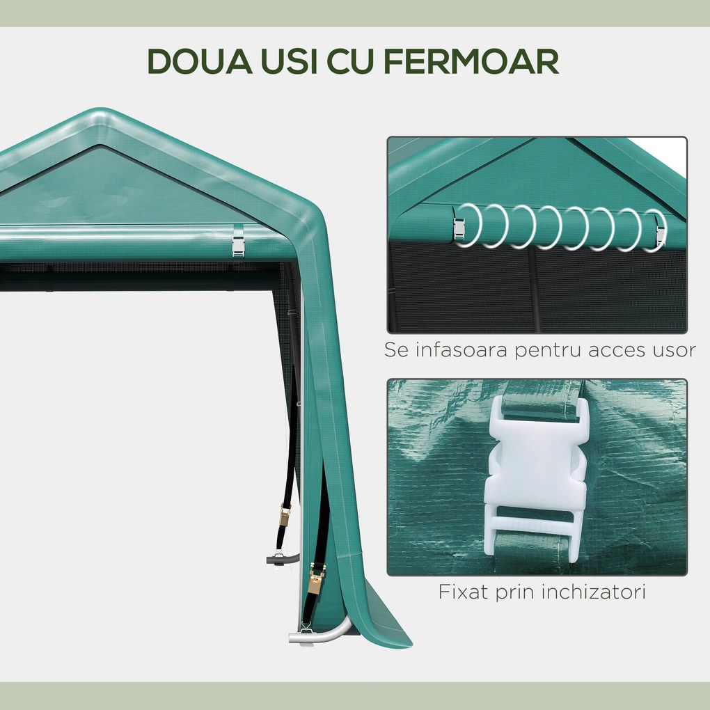 Copertina pentru masini Outsunny pentru Exterior 2,4x2m, Tesatura PE, Verde | Aosom Romania