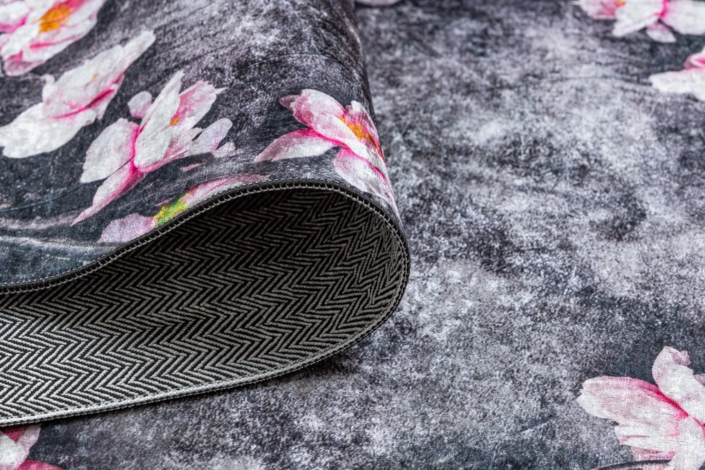 ANDRE 28170 covor lavabil Flori anti-alunecare - gri / roz