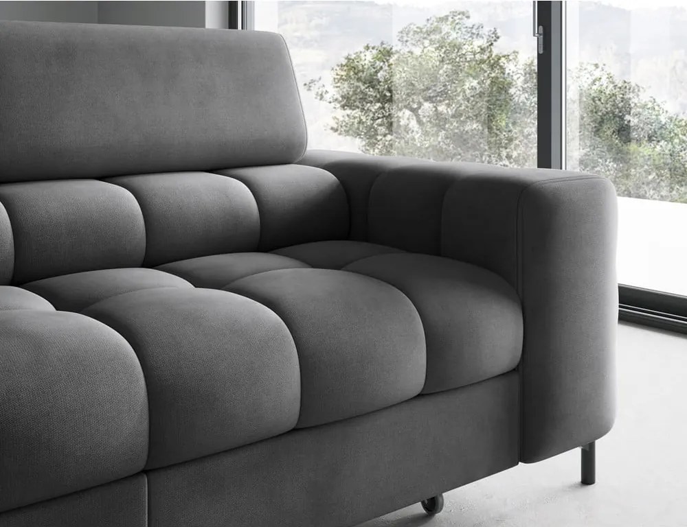 Colțar gri închis extensibil/cu spațiu de depozitare cu tapițerie din catifea (cu colț pe partea stângă/în formă de ”L”) Ferucce – ELTAP