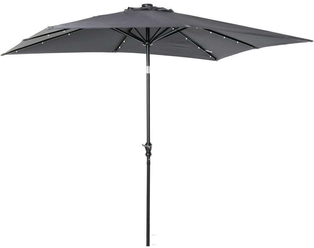 Outsunny Parasol de grădină Parasol drept 3 x 2 m luminos rectangular inclinabil cu LED solar oţel poliester de înaltă densitate gri | Aosom Romania
