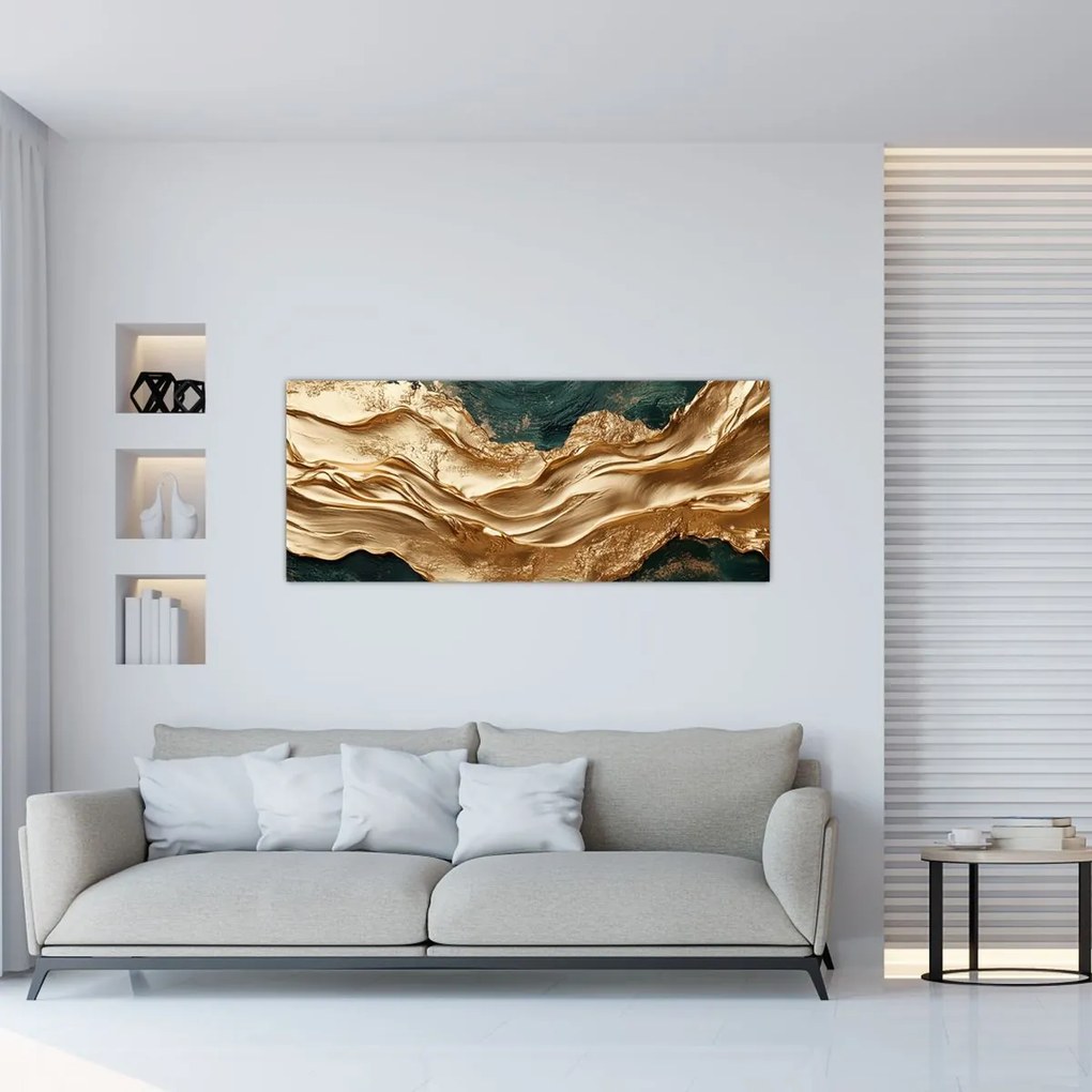 Tablou - Abstracție verde cu auriu II. (120x50 cm)