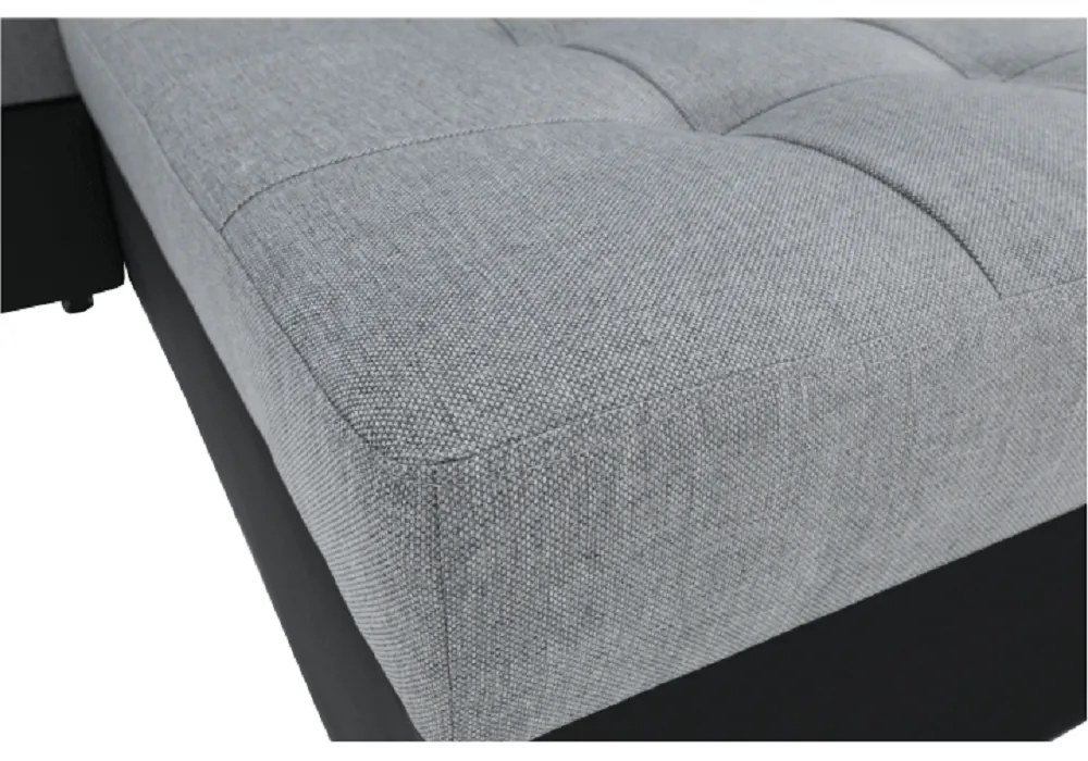 Colţar extensibil, piele ecologică neagră/material textil gri deschis, model stânga, VASTO