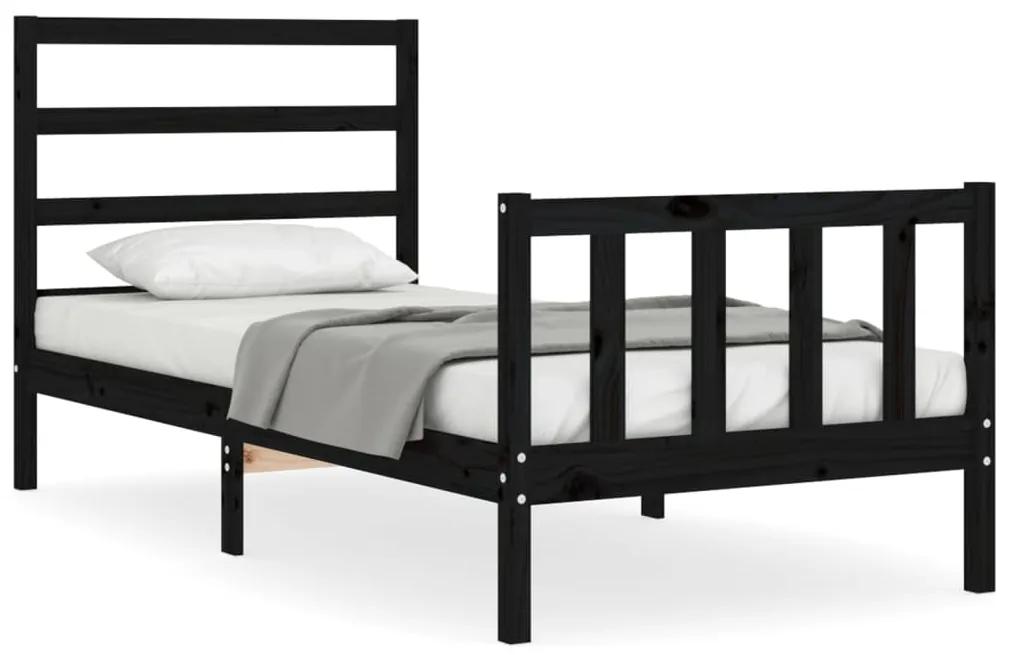 3191870 vidaXL Cadru de pat cu tăblie Small Single, negru, lemn masiv