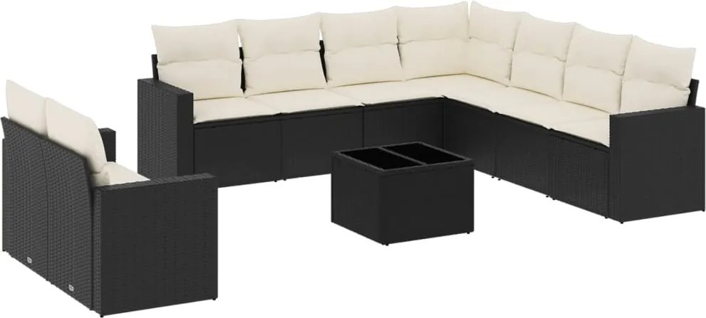 vidaXL Set canapele de grădină cu perne, 10 piese, negru, poliratan