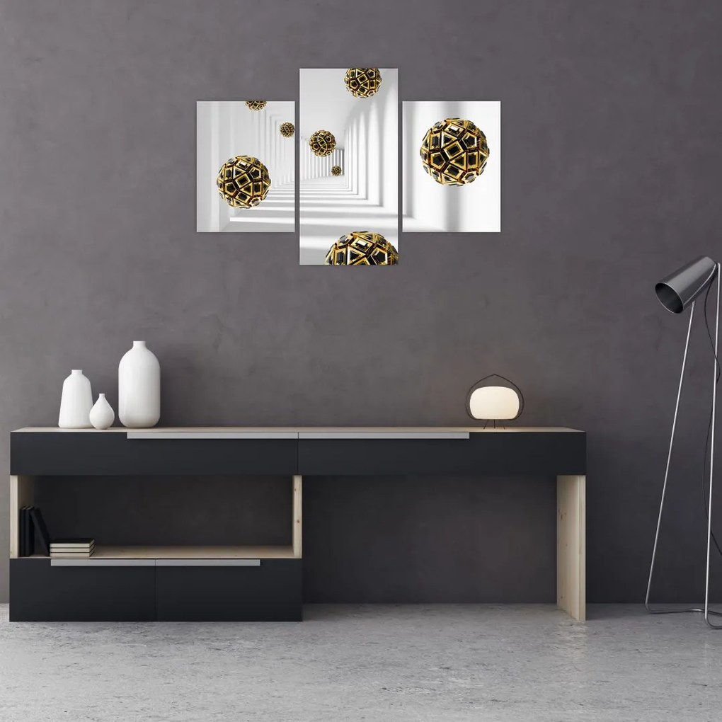 Tablou abstract cu mingi de fotbal (90x60 cm)