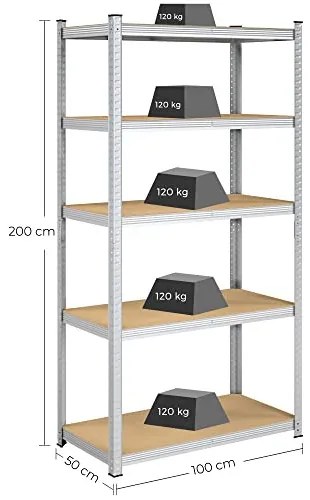 Set 2 rafturi metalice, Songmics, Argintiu, 200x100x50