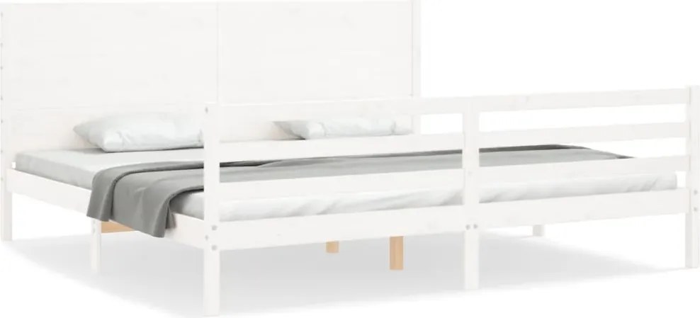 vidaXL Cadru pat cu tăblie 200x200 cm, alb, lemn masiv