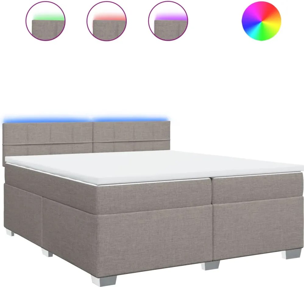 vidaXL Pat box spring cu saltea, gri taupe, 200x200 cm, textil