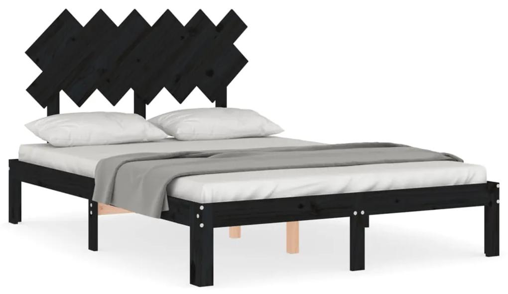 3193705 vidaXL Cadru de pat cu tăblie dublu, negru, lemn masiv