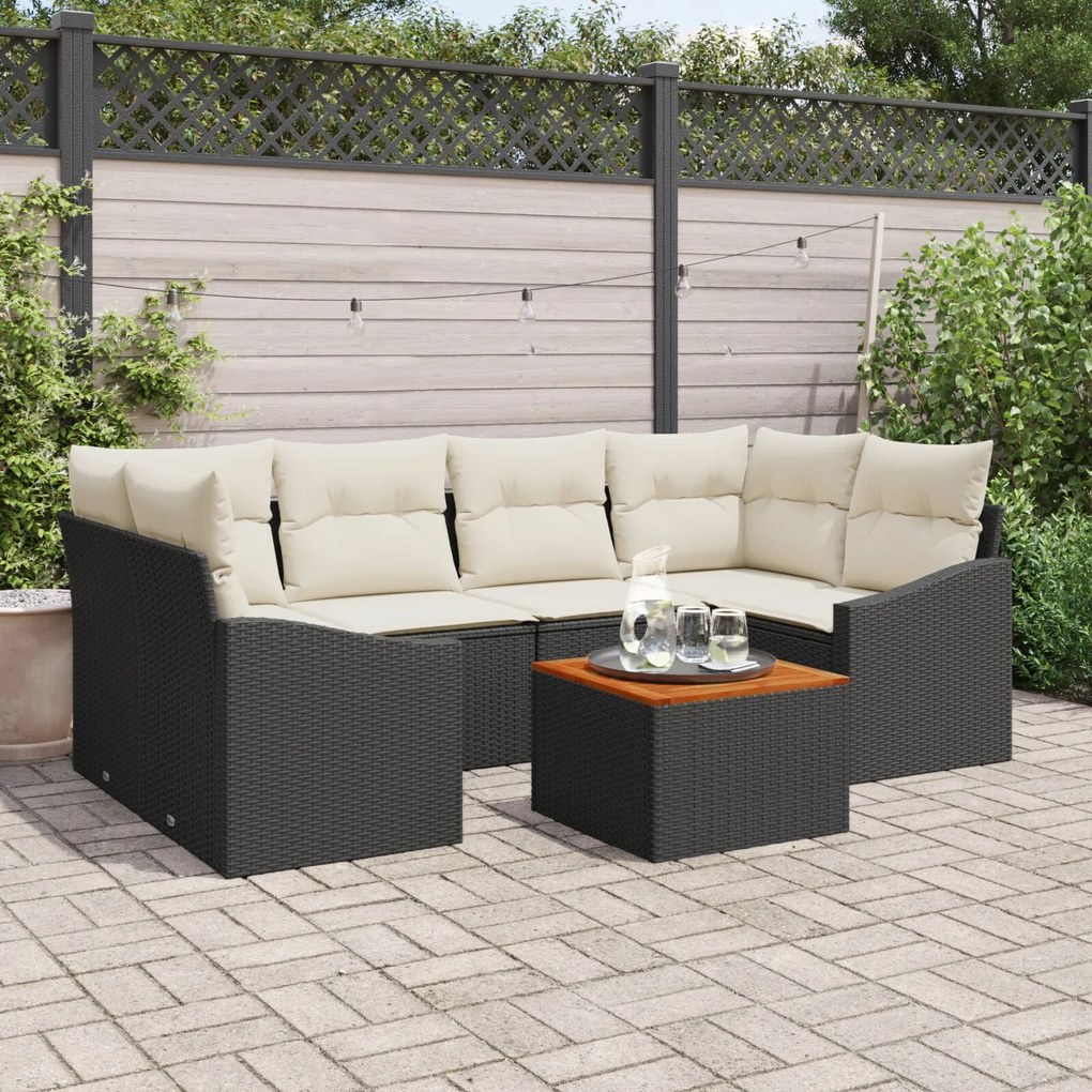 vidaXL Set de canapele pentru grădină cu pernă 7 pcs Negru Rattan poli