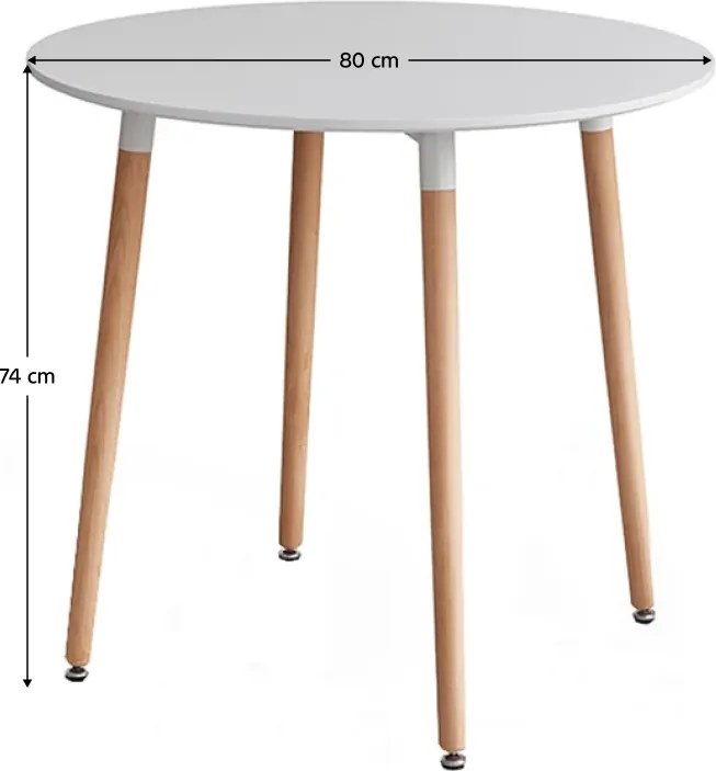 Masă dining, alb/fag, diametru 80 cm, ELCAN NEW TYP 2