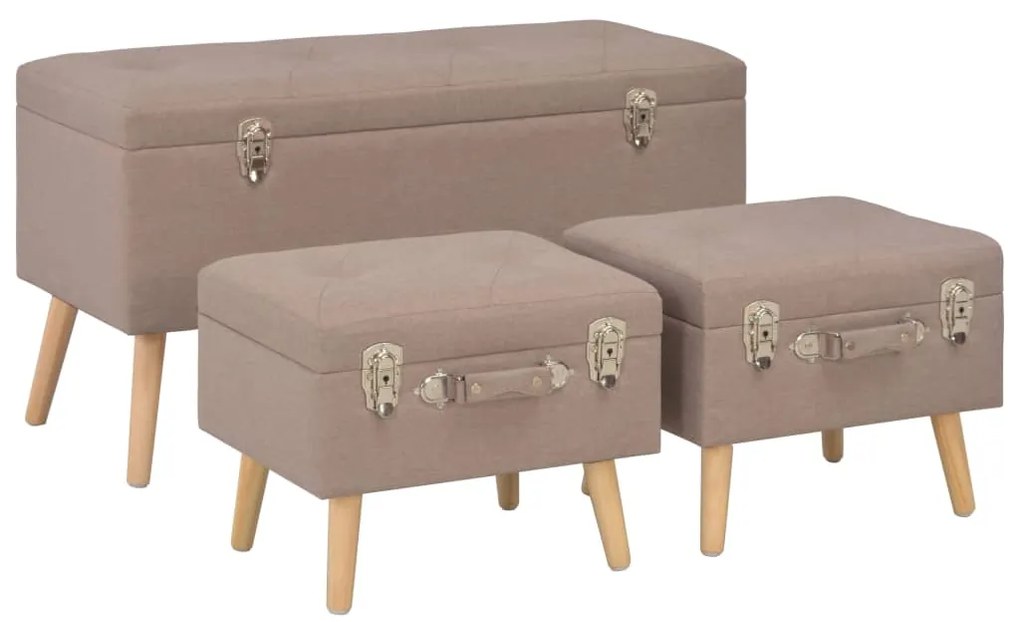 vidaXL Taburete cu depozitare, 3 buc., maro, material textil