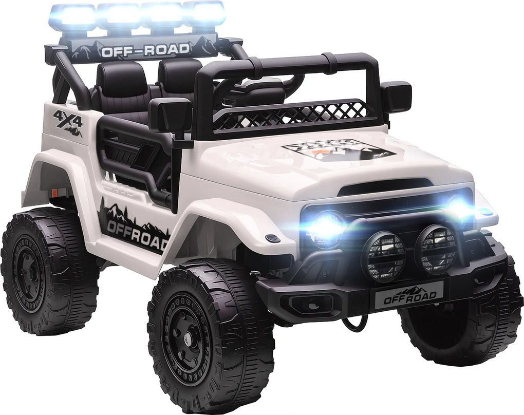 AIYAPLAY Off-road pentru Copii cu Faruri, Claxon, Centură și Telecomandă, în PP și Metal, 99x66x68.5 cm, Alb | Aosom Romania
