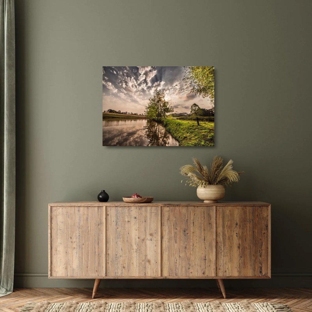 Tablou pe sticlă naturii cu raze de soae (70x50 cm)