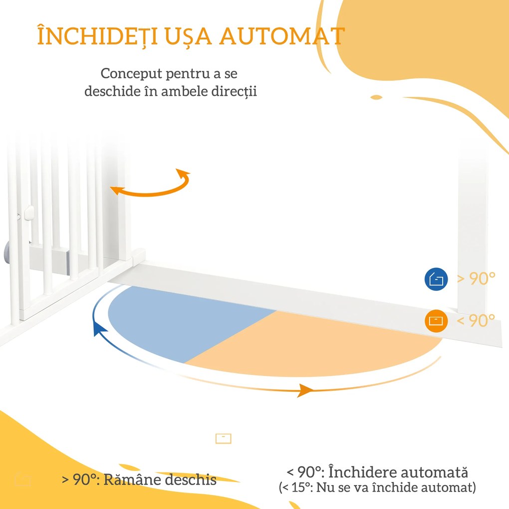PawHut Poartă Reglabilă pentru Câini Înaltă cu Ușă Mică și Închidere Automată, 74-101x104cm, Alb | Aosom Romania
