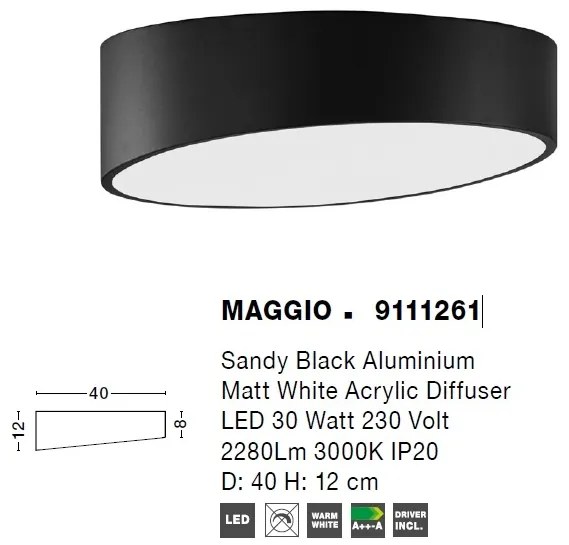 Lustra LED aplicata design modern 40cm MAGGIO negru NVL-9111261