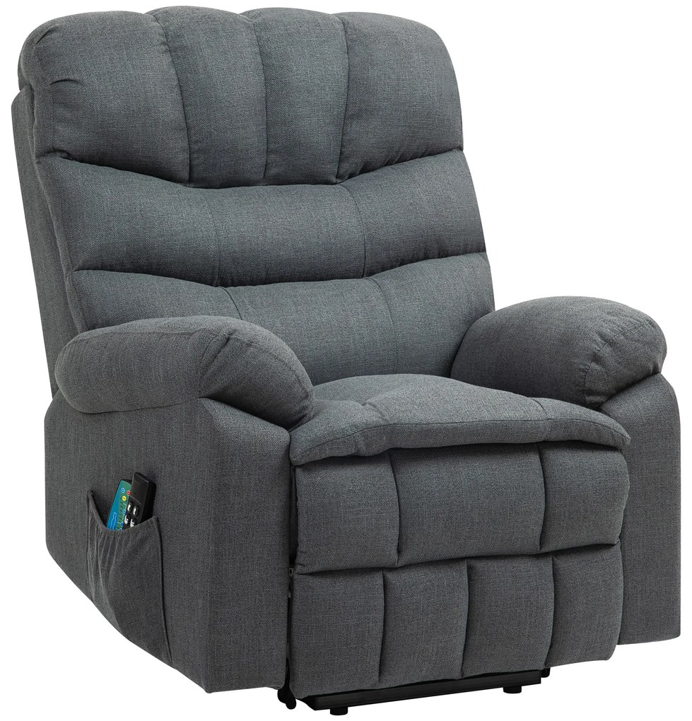 HOMCOM Fotoliu de ridicare, fotoliu electric de relaxare cu funcție de masaj, fotoliu capitonat cu funcție de ridicare, oțel, material textil, Gri | Aosom Romania
