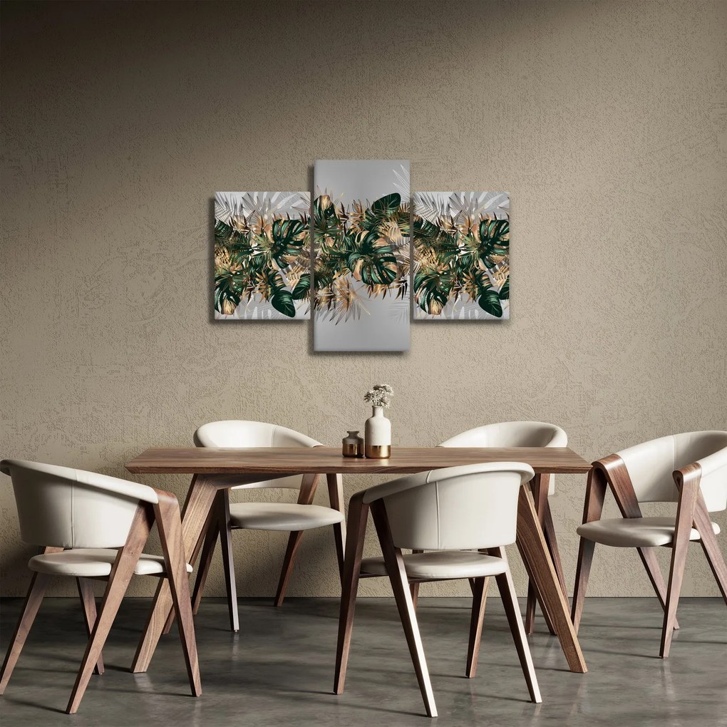 Tablou - Frunze tropicale, Galben - auriu (90x60 cm)