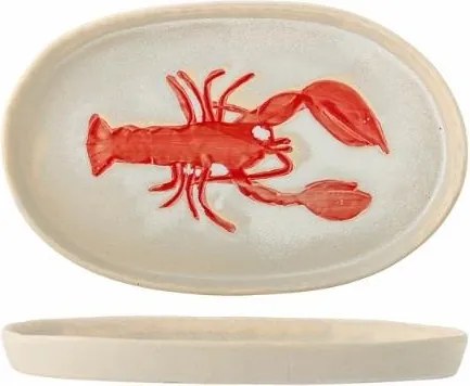 Platou oval din ceramică natur cu homar sculptat în relief, 29×18×2,5 cm, "Hadden"