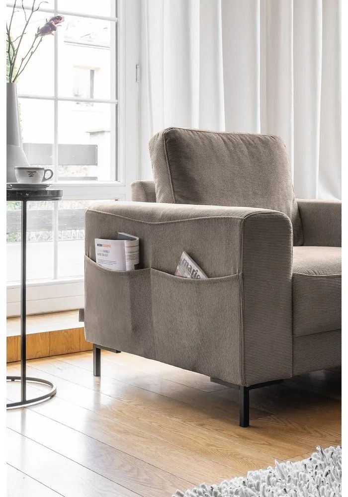 Fotoliu maro cu tapițerie din catifea reiată Lofty Lilly – Miuform