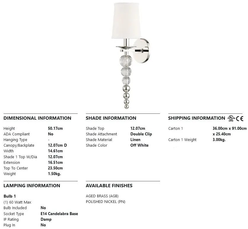 Aplica de perete design elegant PERSI, nichel lucios