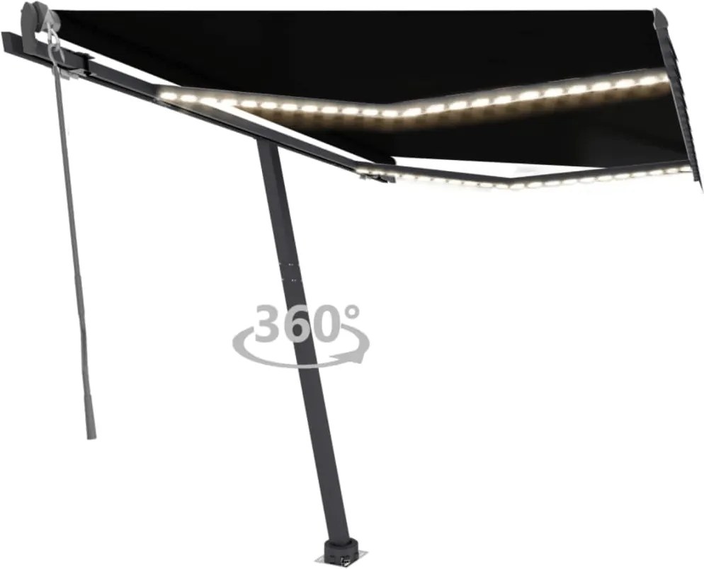 vidaXL Copertină automată senzor vânt & LED, antracit, 300x250 cm