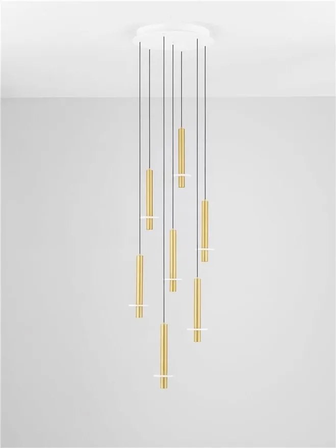 Lustra cu 7 Pendule tub subtire aluminiu auriu si alabastru LED NOEMI