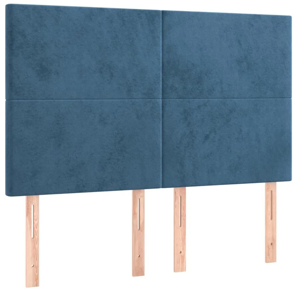 Pat box spring cu saltea, albastru inchis, 140x200 cm, catifea Albastru inchis, 140 x 200 cm, Design simplu