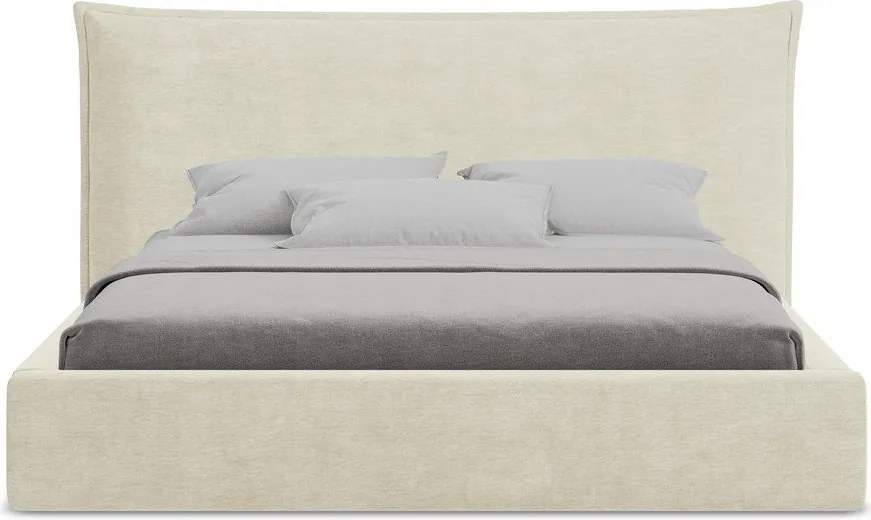 Pat matrimonial bej tapițat cu spațiu de depozitare cu somieră 180x200 cm Esala – Makamii