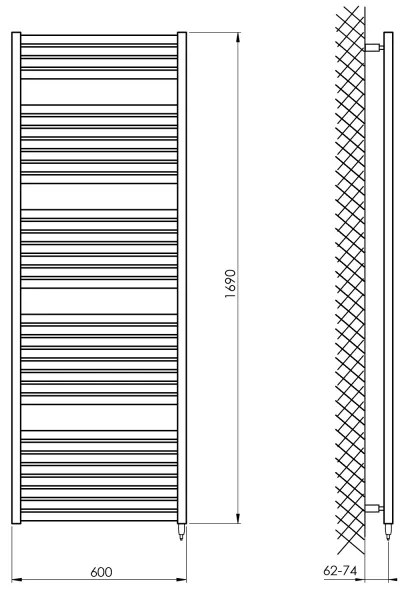 Radiator portprosop electric pentru baie Aqualine TONDI-E 800W/230V 169 cm negru mat