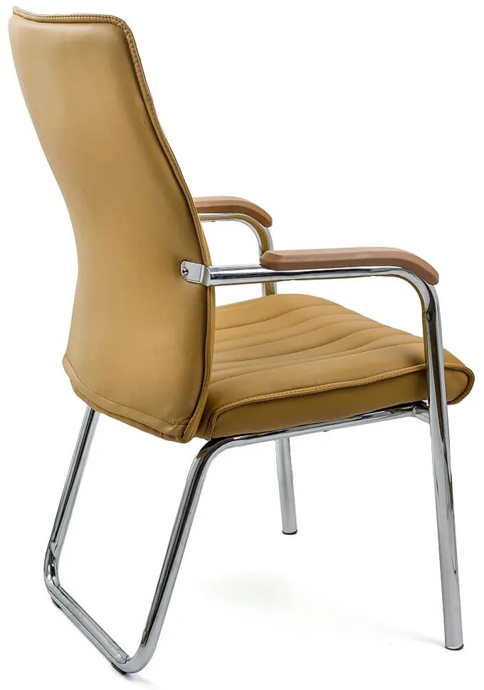 Scaun vizitatori bej HRC 614 din piele ecologică și cadrul metalic rezistent