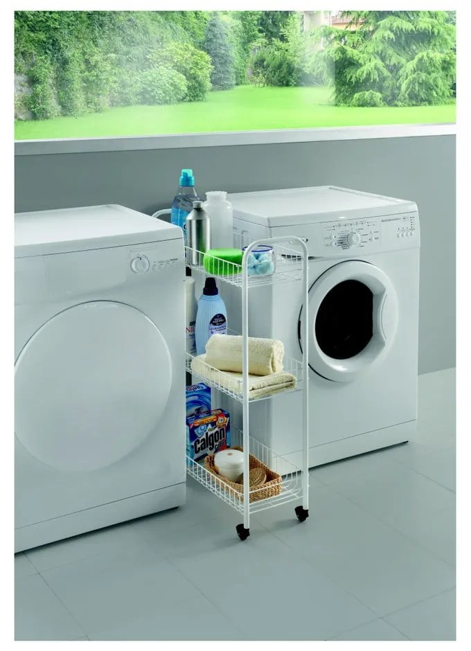 Cărucior mobil cu 3 rafturi pentru baie Metaltex Laundry, 23 x 84 cm