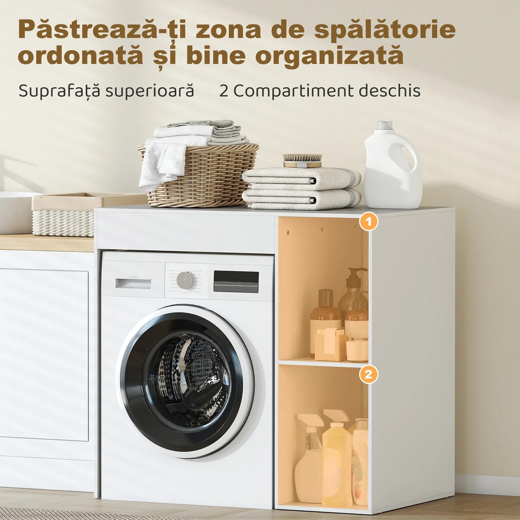 HOMCOM Dulap deasupra Mașinii de Spălat, Mobilier Modern cu Rafturi Deschise, Spațiu Economisit pentru Baie și Rufe, 96x60x95 cm, Alb | Aosom Romania