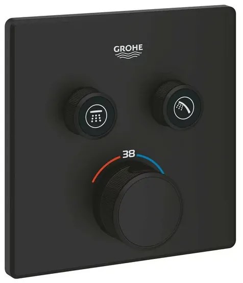 Baterie dus negru mat Grohe Grohtherm SmartControl termostatica patrata 2 iesiri