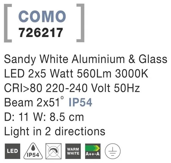 Aplica LED ambientala de exterior IP54 COMO 2 alba NVL-726217