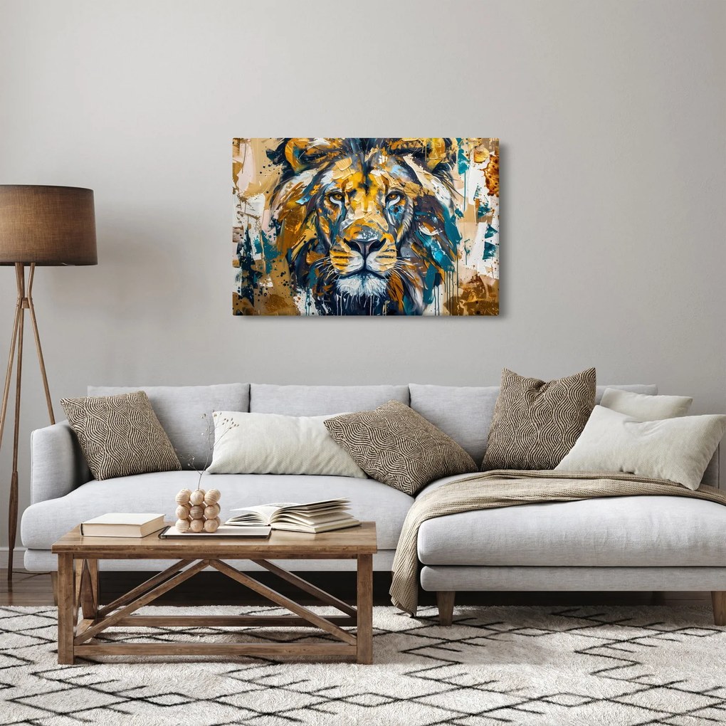 Tablou - pictură în ulei abstractă cu leu (90x60 cm)