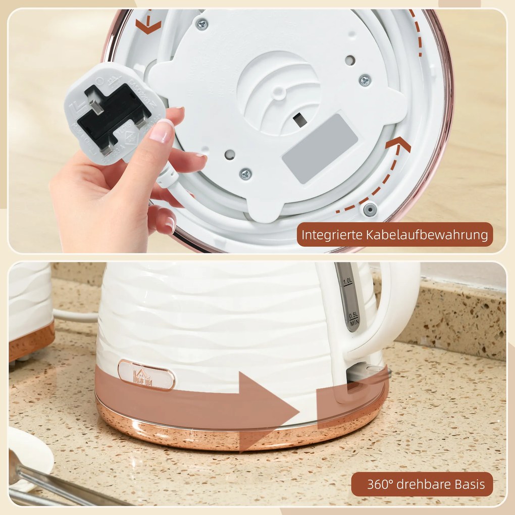 HOMCOM Fierbător electric, 1,7L, 2,2kW, funcție de fierbere rapidă cu filtru anti-calcar detașabil și lavabil | Aosom Romania