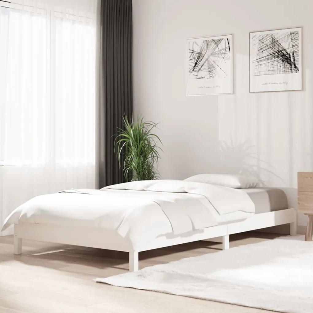 820403 vidaXL Pat stivuibil, alb, 90x190 cm, lemn masiv de pin