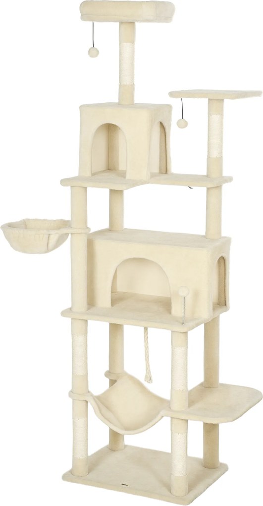 PawHut Copac zgârietor pentru pisici cu platformă, turn escaladă pentru pisici cu pat, peșteri, stâlpi din sisal 60x48x202 cm Bej | Aosom Romania