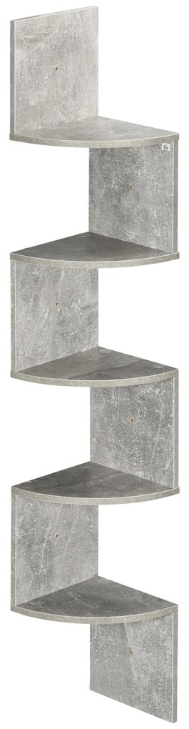 HOMCOM Raft de Colț de Perete în Formă Zigzag 20L x 20l x 126Î cm 5 Nivele Lemn Gri | Aosom Romania