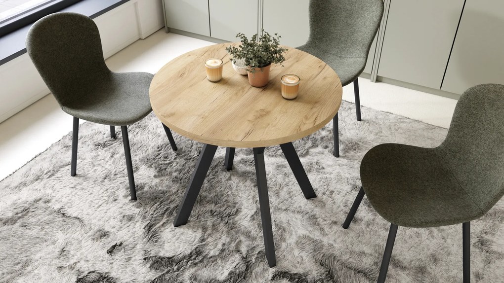 Mazzoni ALMO 80 Stejar Craft Auriu/picioare negre - MASĂ ROTUNDĂ CU PICIOARE Y LOFT/INDUSTRIAL PENTRU BUCĂTĂRIE LIVING SAU SUFRAGERIE