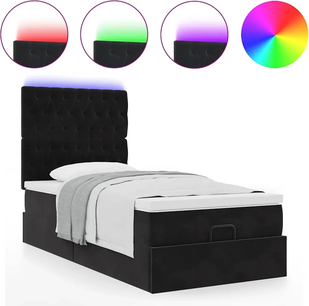 vidaXL Cadru de pat otoman cu saltele, catifea neagră 100x200cm