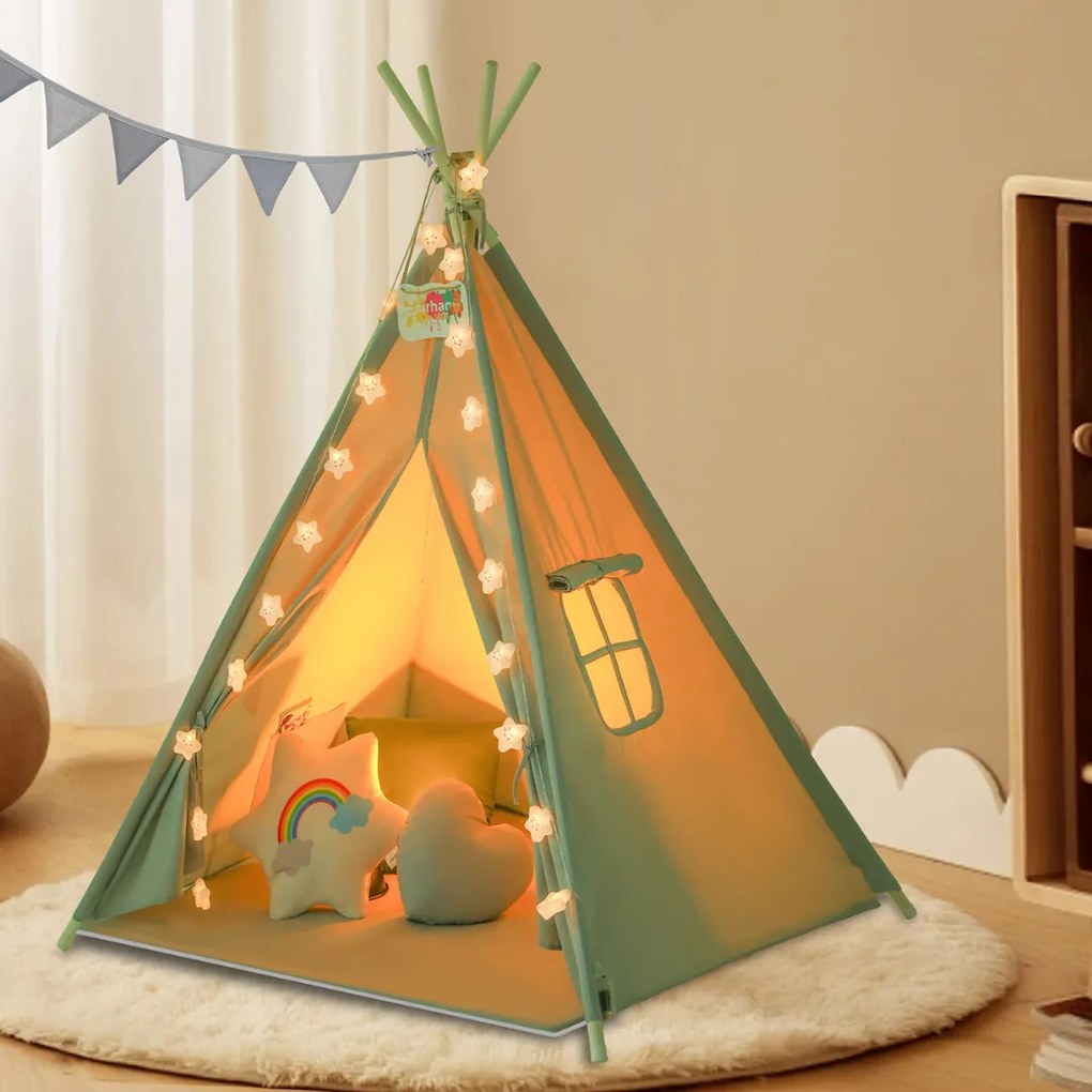 Jurhan Cort tip teepee pentru copii JULIUS, 120x120x160cm, gri/albastru