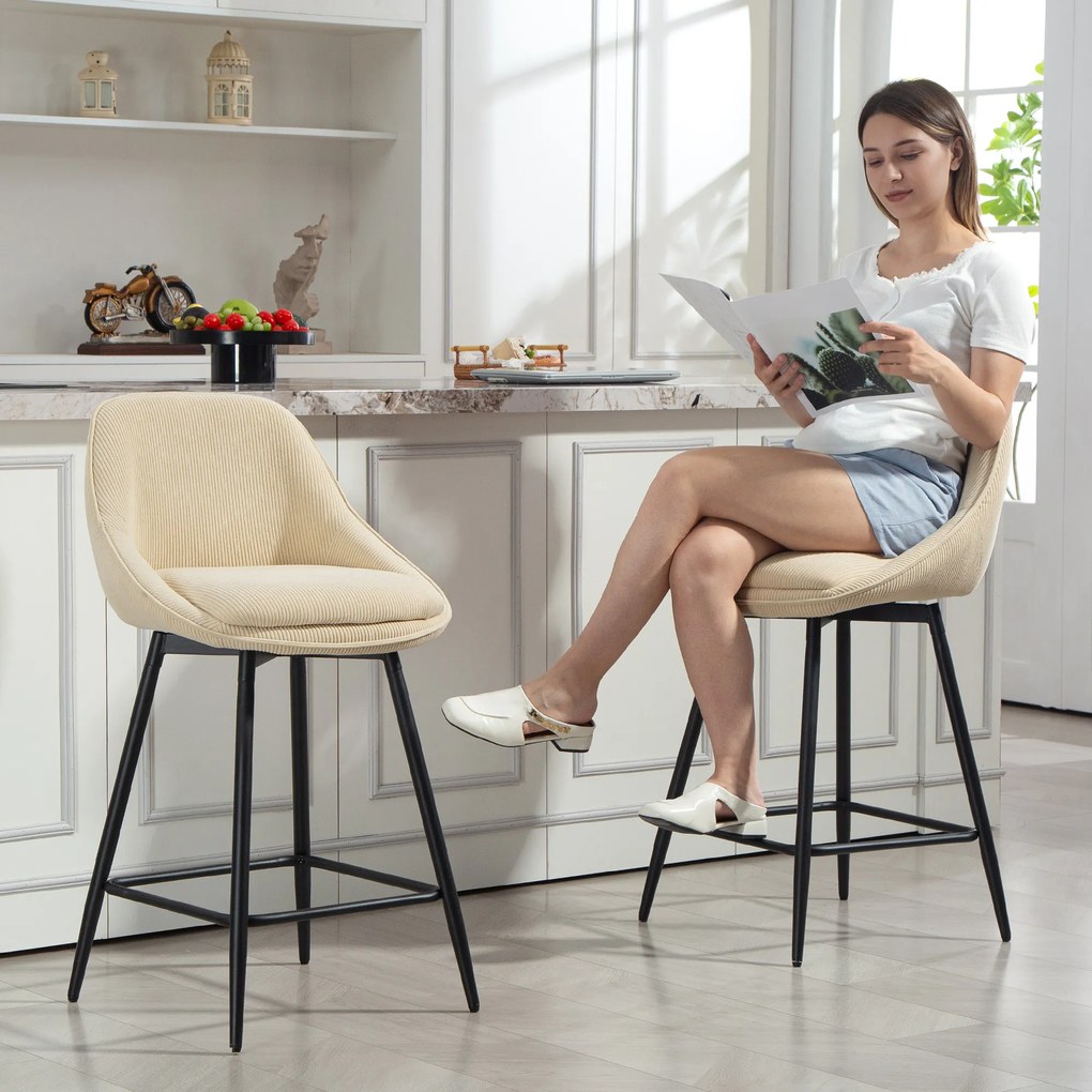 HOMCOM Set 2 Scaune de Bar cu Spătar și Brațe Rotative din Catifea Bej | Aosom Romania