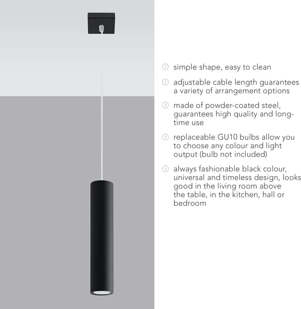 Lustră neagră din metal Castro – Sollux