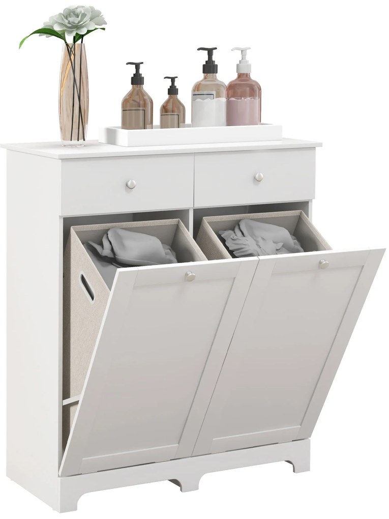 HOMCOM Dulap de baie, mobilier de stocare, cu coșuri pentru rufe pliabile 2 sertare, 78L x 40l x 90,5H cm, alb | Aosom Romania