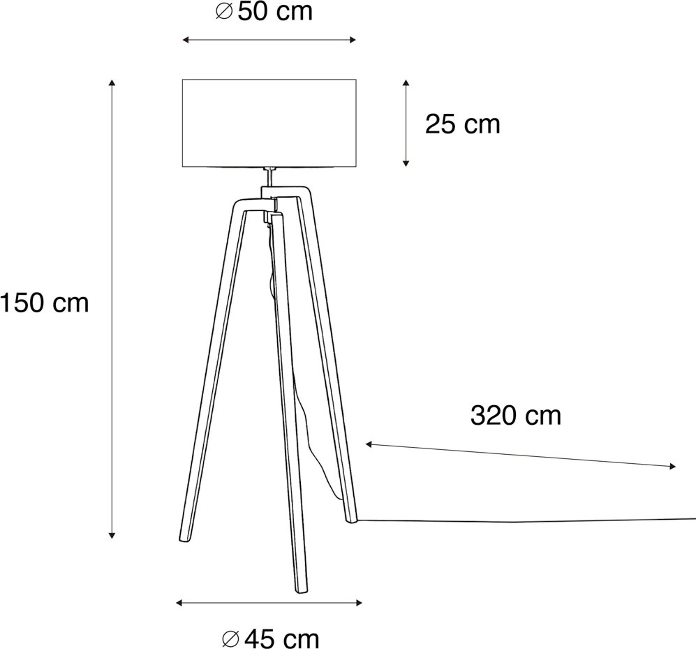 Lampă de podea neagră tip trepied cu abajur maro cu interior auriu 50cm - Puros