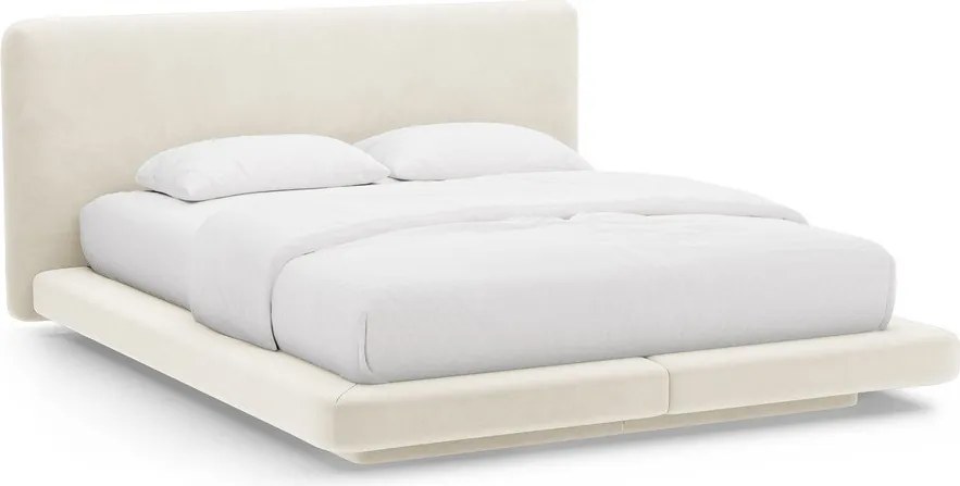 Pat matrimonial fildeș tapițat 160x200 cm Linea – Micadoni