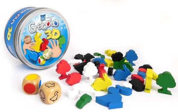 Grabolo 3D joc de masă din lemn în cutie de tablă 12x12x6cm